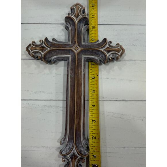 Brown Wall Cross MDF Carved Design Farmhouse Christian Decor 12” x 8” - Picture 3 of 5